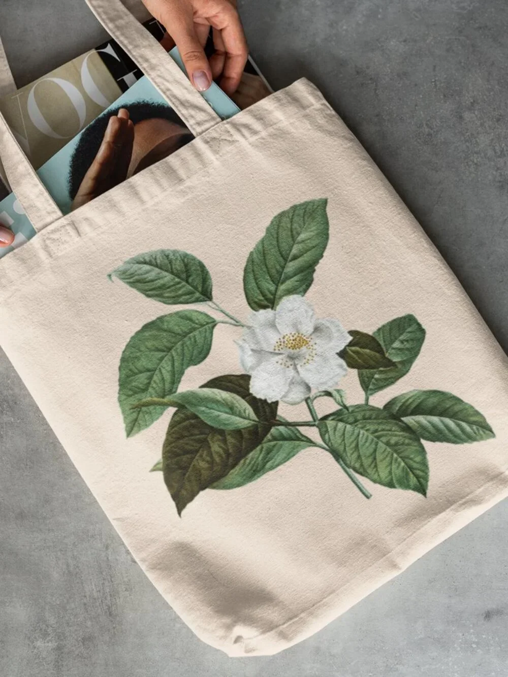 Mountain Stewartia Vintage Floral Print Graphic Canvas Tote Bag